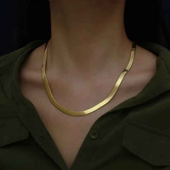Gold Chain Jewelry - Gorgeous 925 Sterling Silver 18K Gold Plated 4MM Flat 20 inch Chain